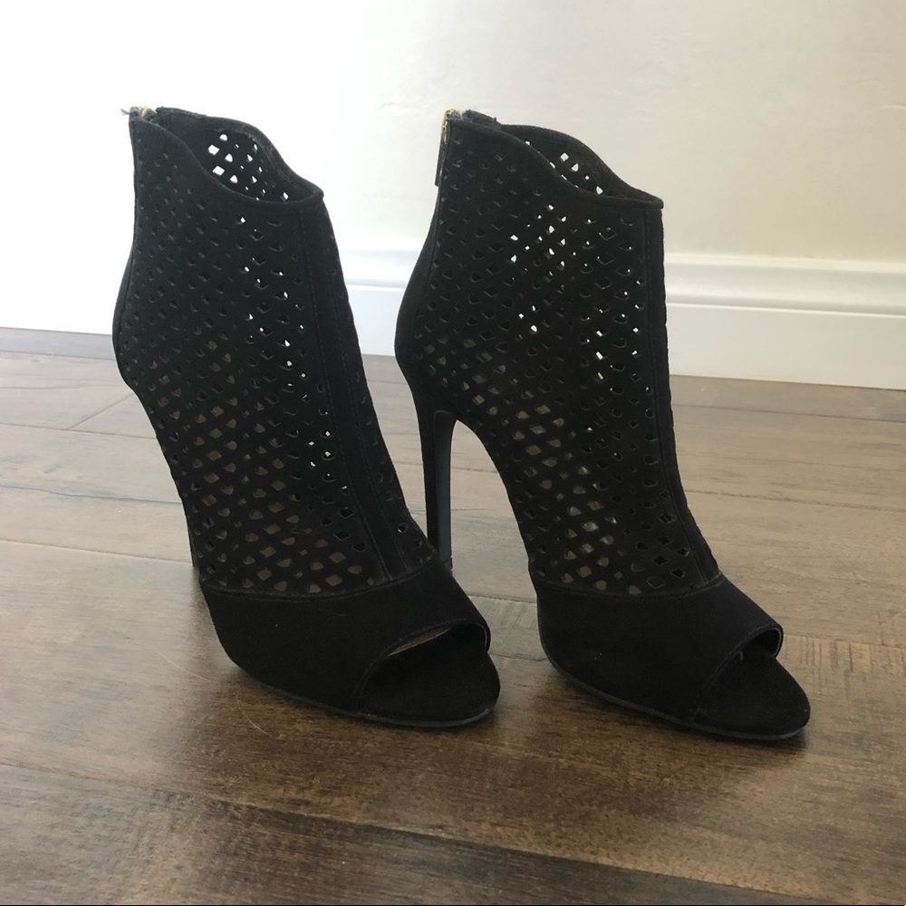 Peep toe ankle bootie heels